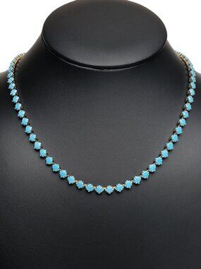 14K Gold Womens Natural Turquoise Gemstone Tennis Necklace 14 K Silver Jewelry